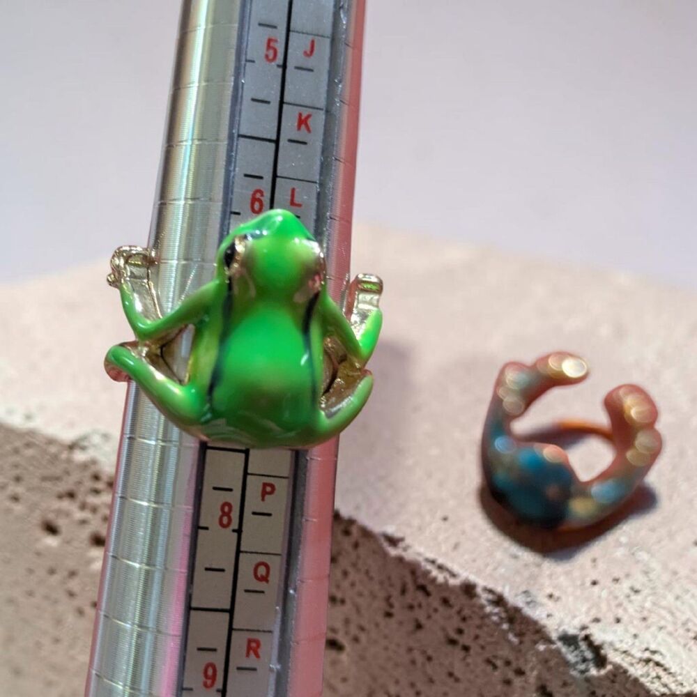 Cute Frog Rings Set Size 7.5, Enamel Animal Rings, Cottagecore Fairycore Jewelry
